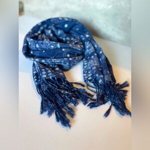 Dark Blue Scarf with White Polka Dots